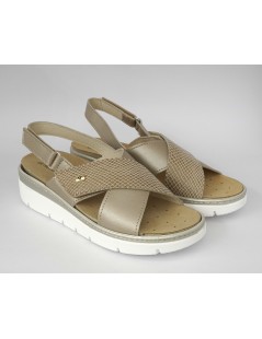 Valleverde Sandalo Predisposto Incrocio Velcro Laminato Beige Oro