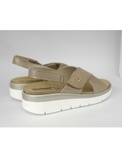 Valleverde Sandalo Predisposto Incrocio Velcro Laminato Beige Oro