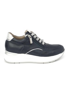 Valleverde Sneakers Zeppa Alta Zip Pelle Traforata Blu