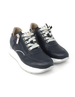 Valleverde Sneakers Zeppa Alta Zip Pelle Traforata Blu