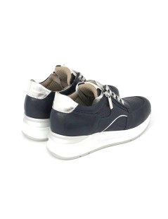 Valleverde Sneakers Zeppa Alta Zip Pelle Traforata Blu