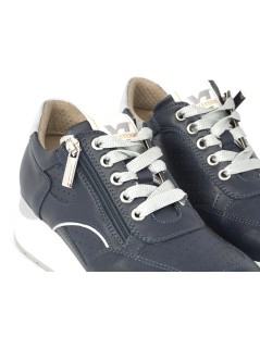 Valleverde Sneakers Zeppa Alta Zip Pelle Traforata Blu