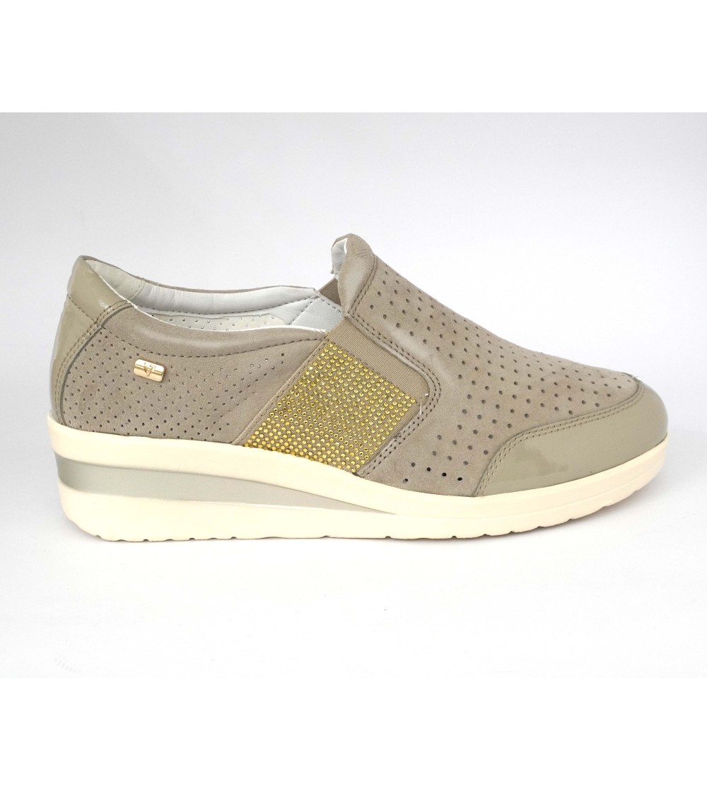 Valleverde Sneakers Slipon Elastici Strass Camoscio Sabbia
