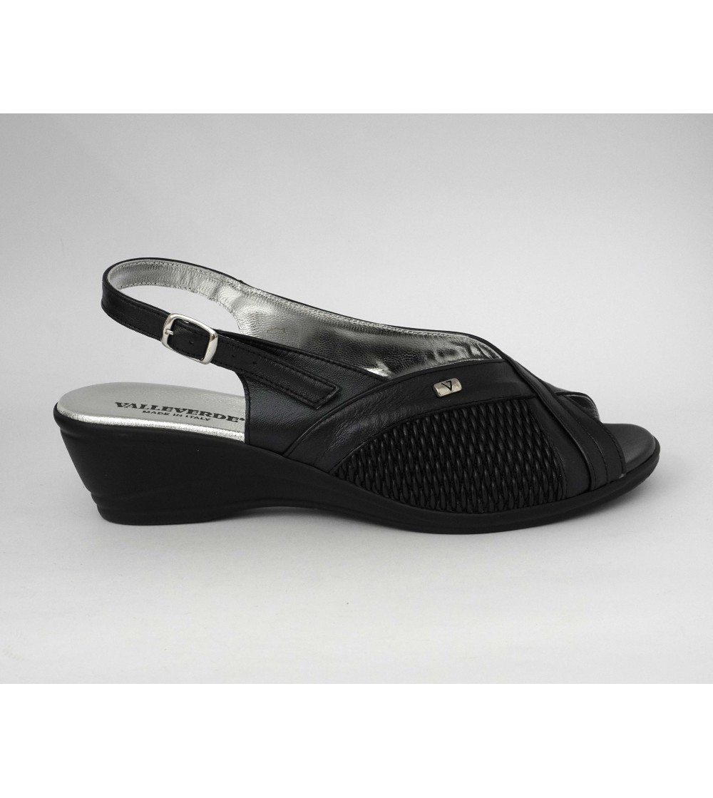 Valleverde Sandalo Zeppa Comfort Elastic Perlato Nero