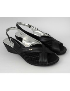 Valleverde Sandalo Zeppa Comfort Elastic Perlato Nero