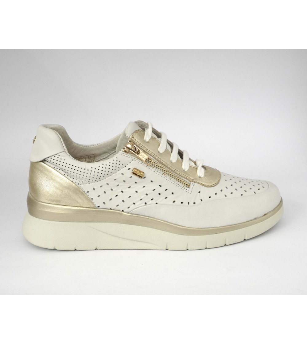 Valleverde Sneakers Zeppa Media Zip Pelle Traforata Bianco Platino