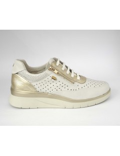 Valleverde Sneakers Zeppa Media Zip Pelle Traforata Bianco Platino