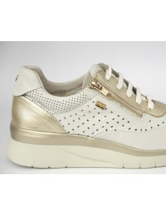 Valleverde Sneakers Zeppa Media Zip Pelle Traforata Bianco Platino