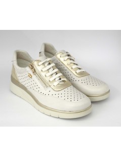 Valleverde Sneakers Zeppa Media Zip Pelle Traforata Bianco Platino