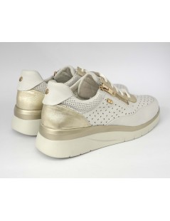 Valleverde Sneakers Zeppa Media Zip Pelle Traforata Bianco Platino