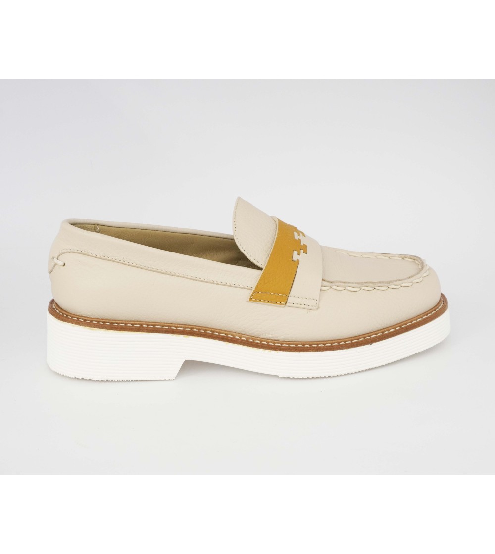 Triver Flight Mocassino College Artigianale Nappa Beige Ambra