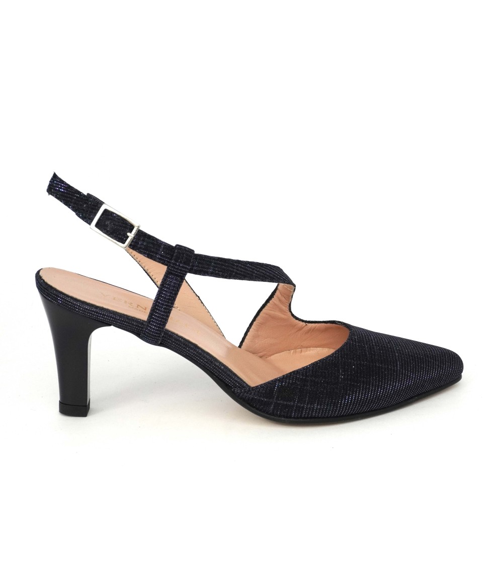 Vernissage Slingback Tacco Medio Trasversale Tessuto Blu