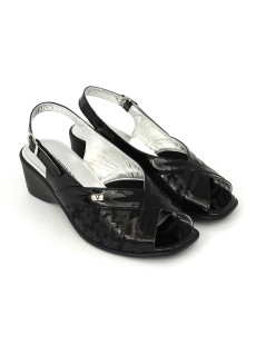 Valleverde Sandalo Comfort Zeppa Vernice Elastic Nero
