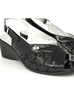 Valleverde Sandalo Comfort Zeppa Vernice Elastic Nero