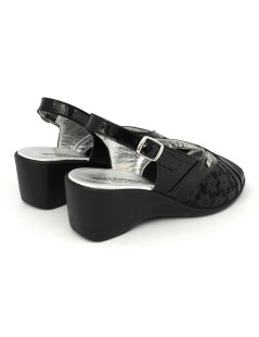 Valleverde Sandalo Comfort Zeppa Vernice Elastic Nero