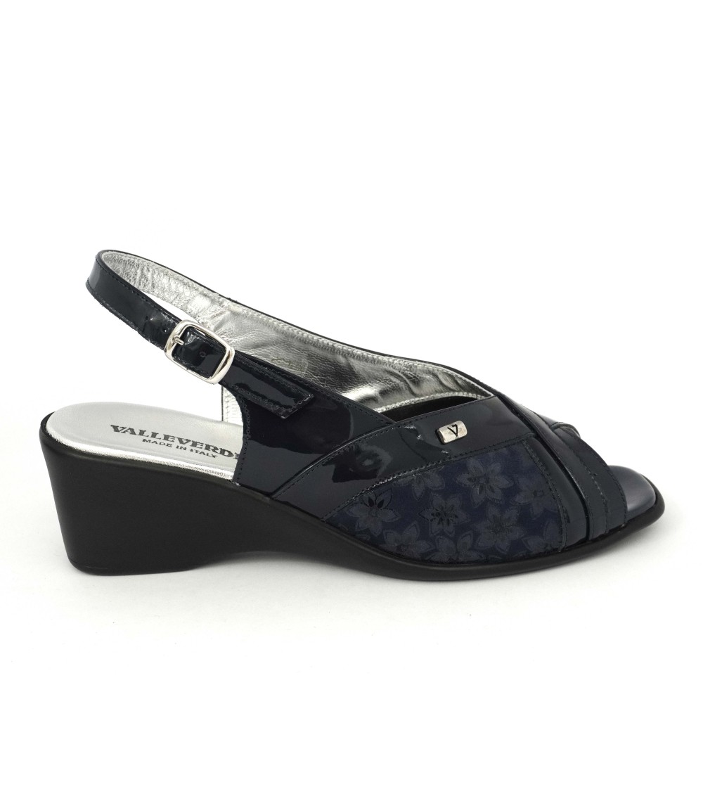 Valleverde Sandalo Comfort Zeppa Vernice Elastic Blu