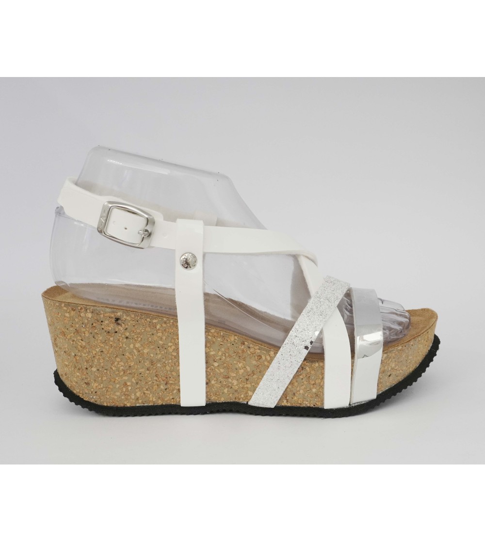 Valleverde Sandalo Bio Zeppa Alta Sughero Fascette Bianco