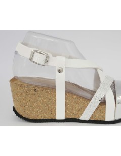 Valleverde Sandalo Bio Zeppa Alta Sughero Fascette Bianco