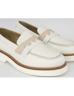 Triver Flight Mocassino College Artigianale Nappa Bianco Beige
