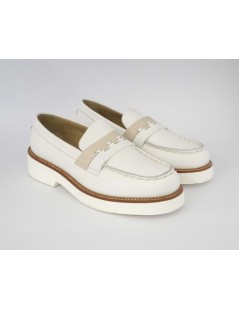 Triver Flight Mocassino College Artigianale Nappa Bianco Beige