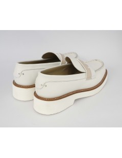 Triver Flight Mocassino College Artigianale Nappa Bianco Beige