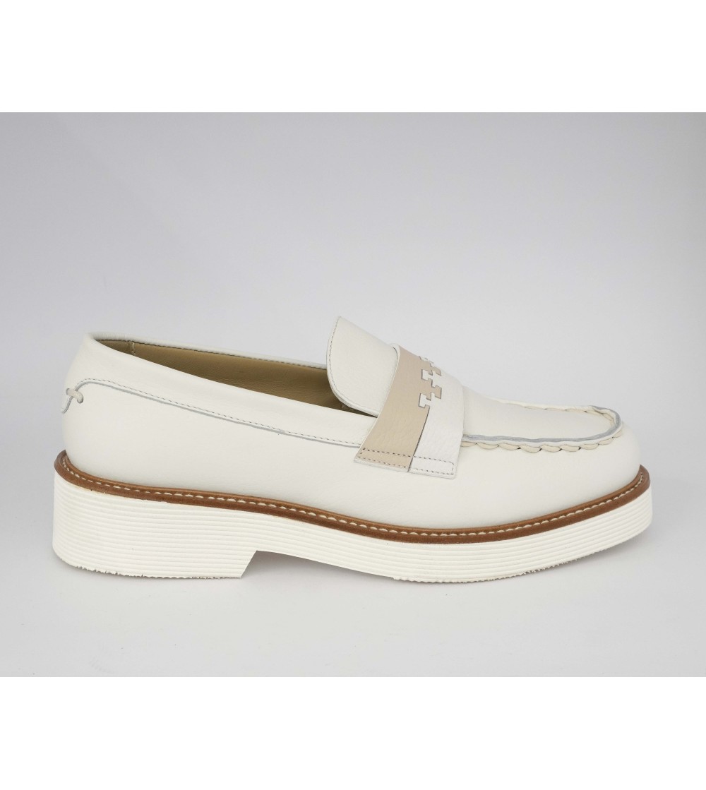 Triver Flight Mocassino College Artigianale Nappa Bianco Beige