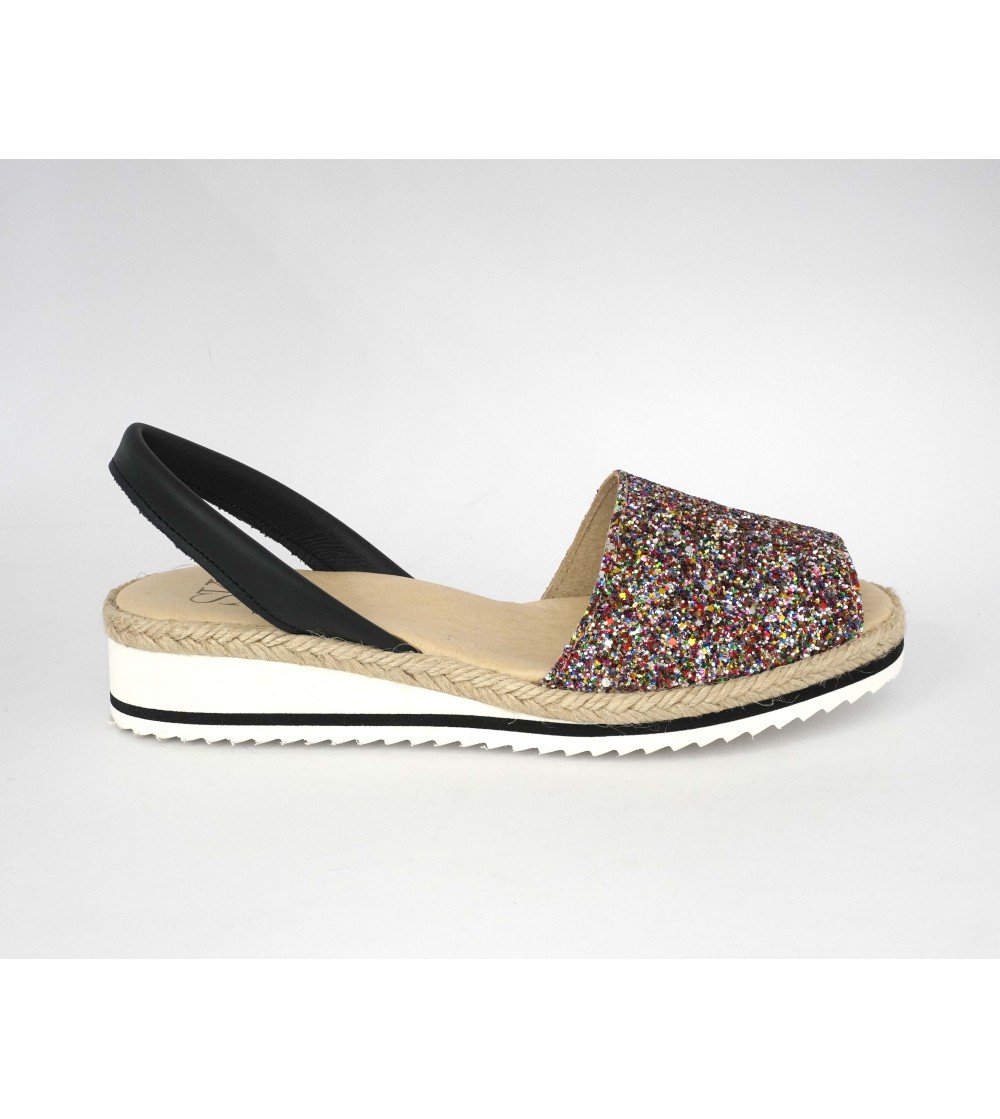 Ska Sandalo Minorchina Zeppa Media Glitter Multicolor Blu
