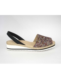 Ska Sandalo Minorchina Zeppa Media Glitter Multicolor Blu