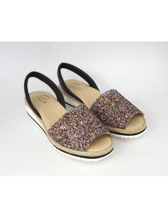 Ska Sandalo Minorchina Zeppa Media Glitter Multicolor Blu