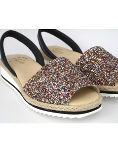 Ska Sandalo Minorchina Zeppa Media Glitter Multicolor Blu