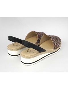 Ska Sandalo Minorchina Zeppa Media Glitter Multicolor Blu