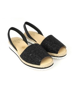 Ska Sandalo Minorchina Zeppa Media Glitter Nero