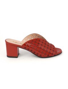 Soffice Sogno Sabot Mule Tacco Medio Vernice Laser Rosso