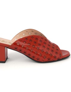 Soffice Sogno Sabot Mule Tacco Medio Vernice Laser Rosso