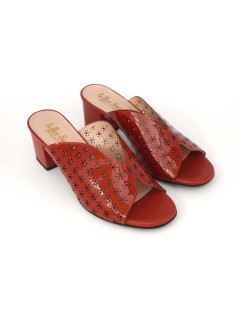 Soffice Sogno Sabot Mule Tacco Medio Vernice Laser Rosso