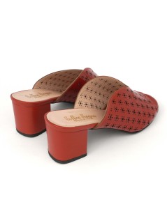 Soffice Sogno Sabot Mule Tacco Medio Vernice Laser Rosso