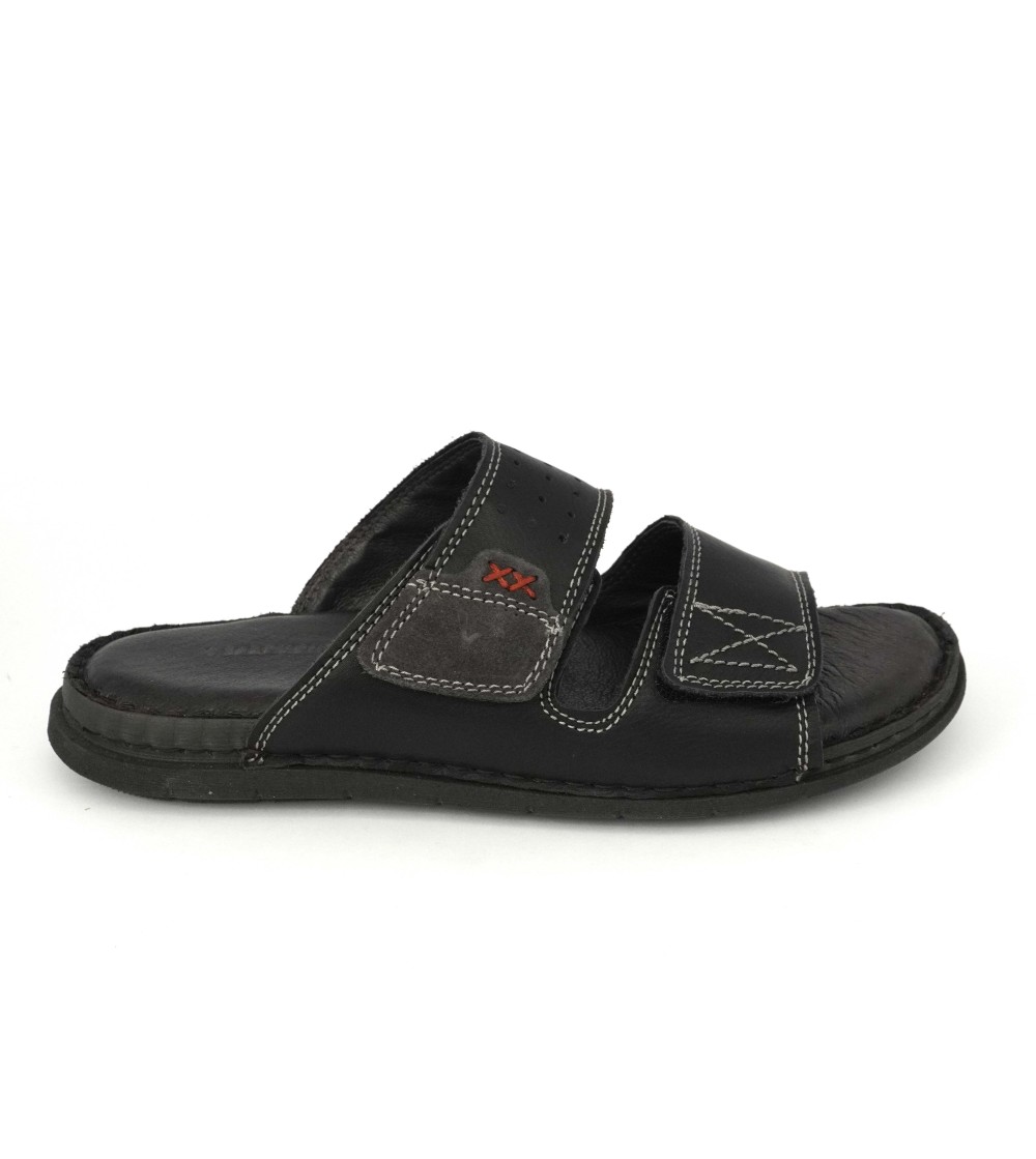 Valleverde Ciabatta Uomo 2 Velcro Tutto Pelle Nero