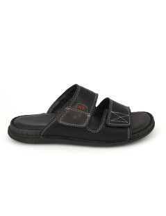 Valleverde Ciabatta Uomo 2 Velcro Tutto Pelle Nero