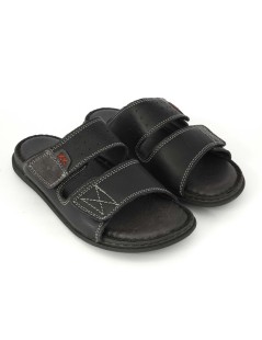 Valleverde Ciabatta Uomo 2 Velcro Tutto Pelle Nero