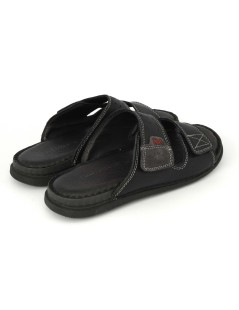 Valleverde Ciabatta Uomo 2 Velcro Tutto Pelle Nero