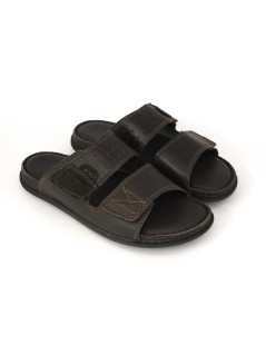 Valleverde Ciabatta Uomo 2 Velcro Tutto Pelle Testa di Moro