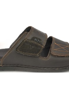 Valleverde Ciabatta Uomo 2 Velcro Tutto Pelle Testa di Moro