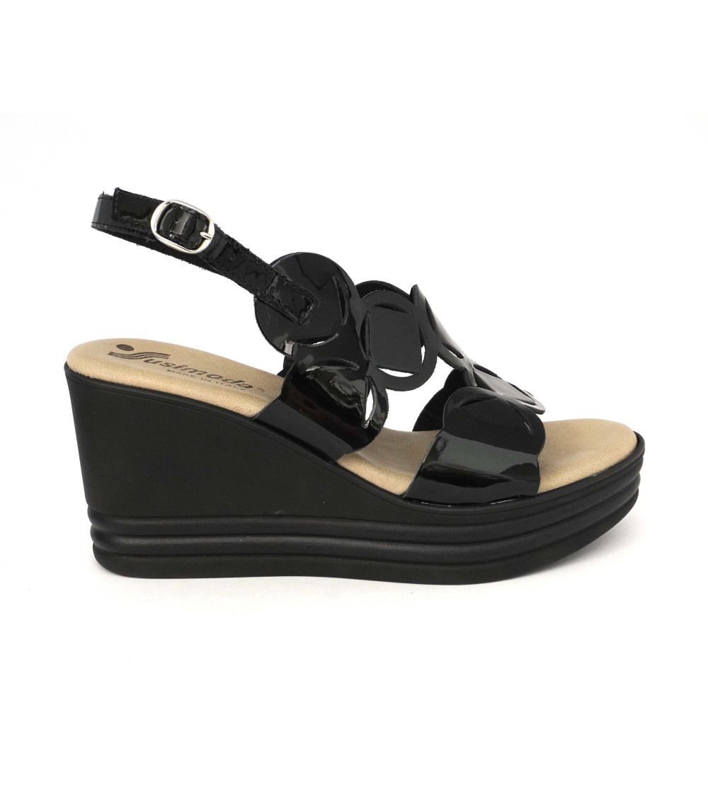 Susimoda Sandalo Zeppa Alta Gel Vernice Laserato Nero