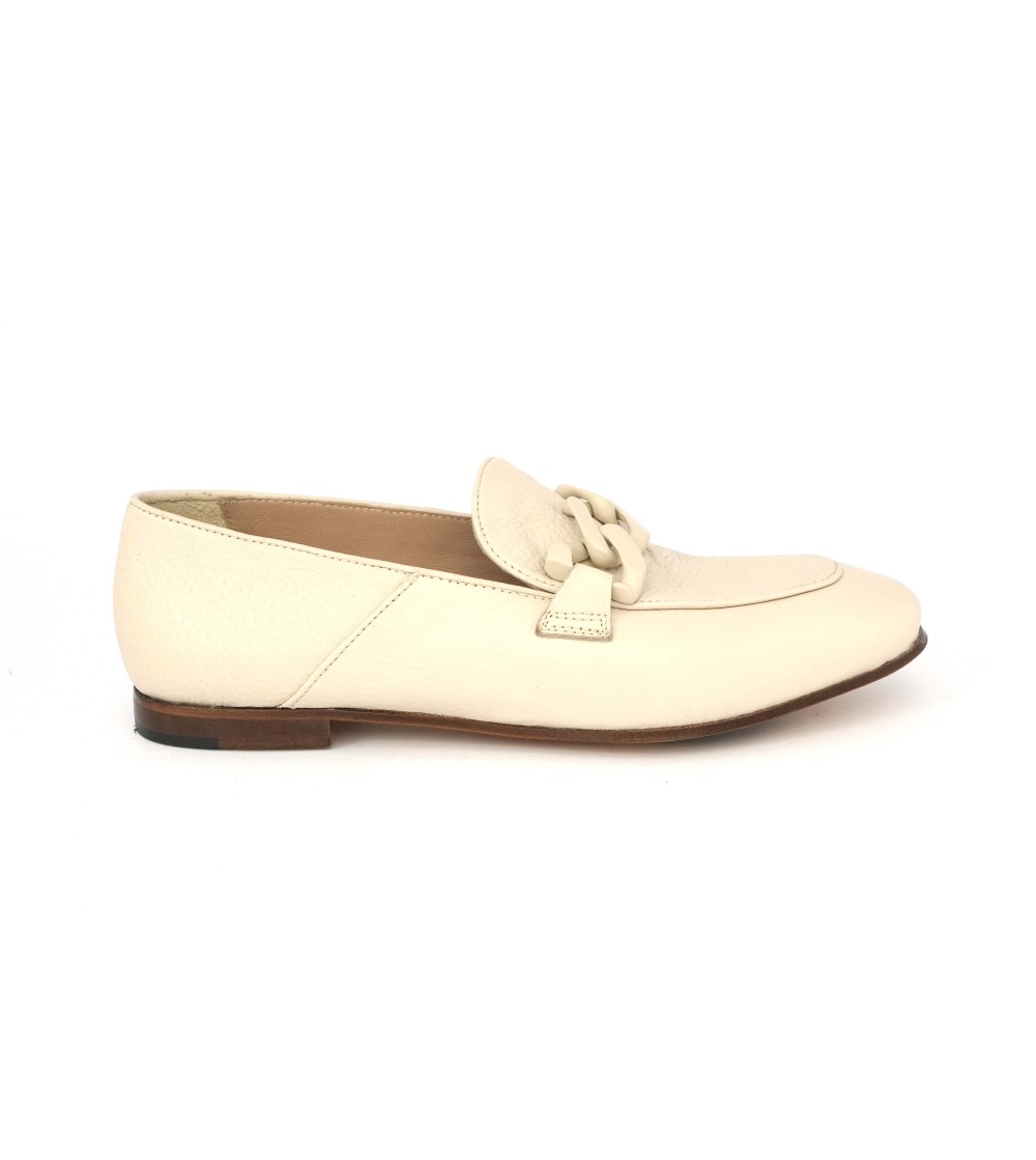 Triver Flight Mocassino Tacco Basso Morsetto Pelle Beige
