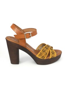 Raquel Perez Sandalo Tacco Plateau Gel Pelle Cuoio Giallo