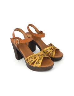 Raquel Perez Sandalo Tacco Plateau Gel Pelle Cuoio Giallo