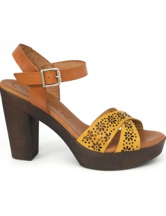 Raquel Perez Sandalo Tacco Plateau Gel Pelle Cuoio Giallo