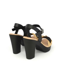 Raquel Perez Sandalo Tacco Plateau Gel Treccia Rafia Beige Nero