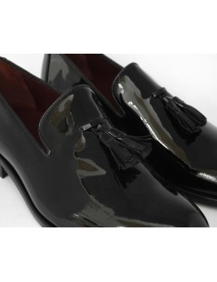 Soldini Mocassino Cerimonia Pantofolina Nappine Vernice Nero