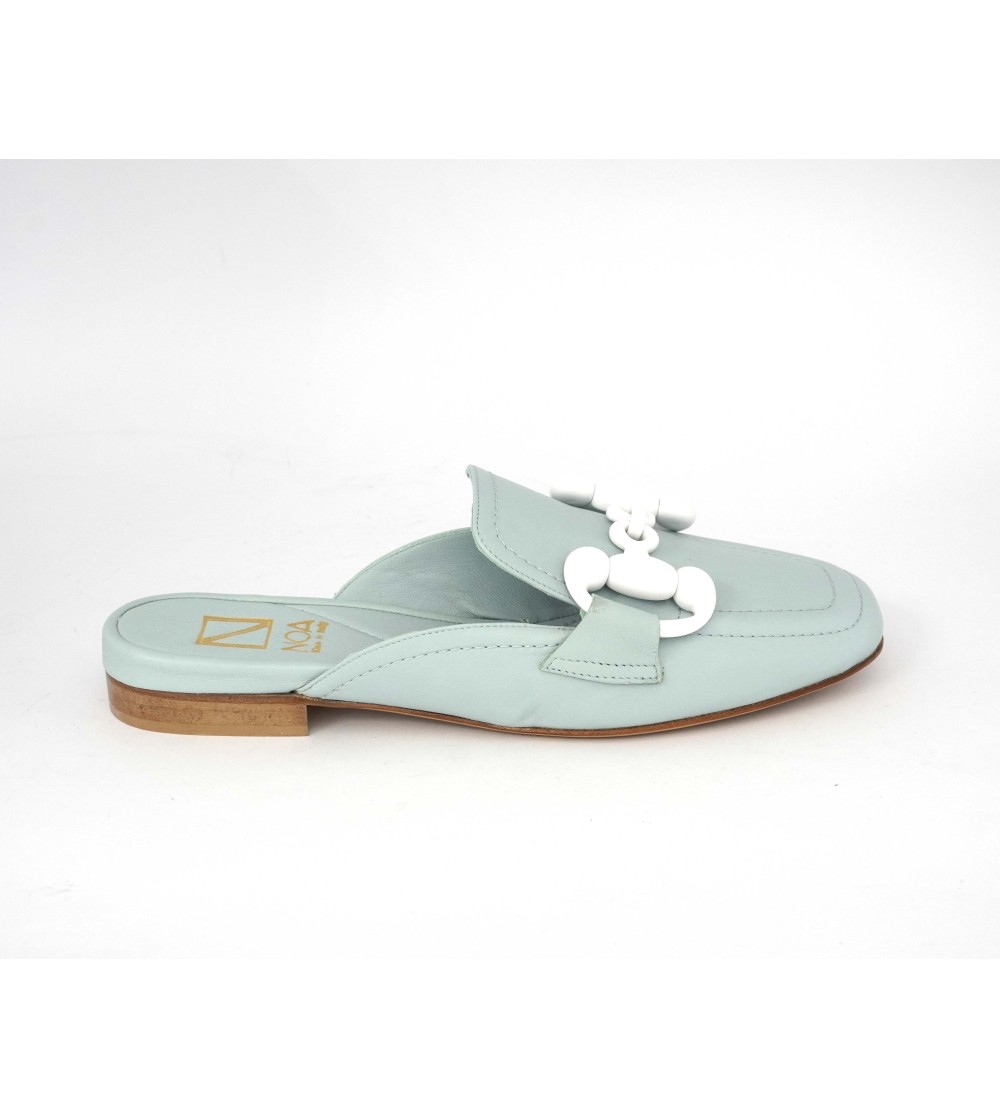 Noa Sabot Mule Tacco Basso Morsetto Nappa Celeste Tifffany